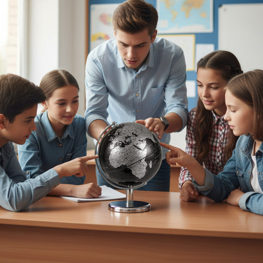 8 inches World Globe Modern Decorative Tabletop Earth Globe-Silver
