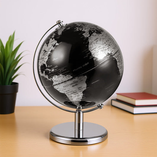 8 inches World Globe Modern Decorative Tabletop Earth Globe-Silver