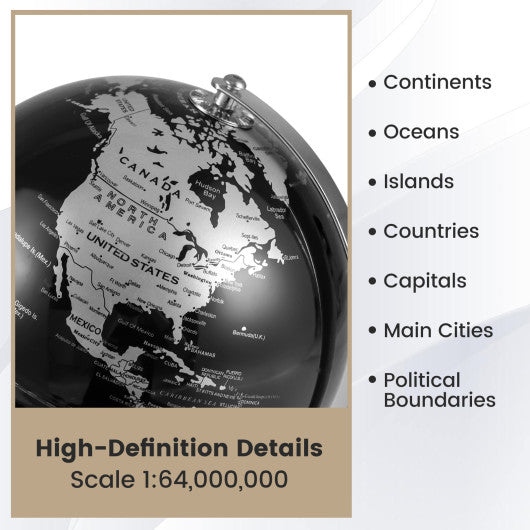 8 inches World Globe Modern Decorative Tabletop Earth Globe-Silver