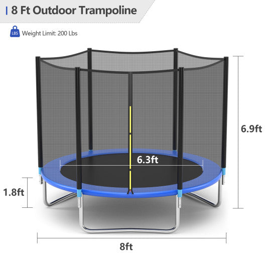 8 feet Safety Jumping Round Trampoline with Spring Safety Pad