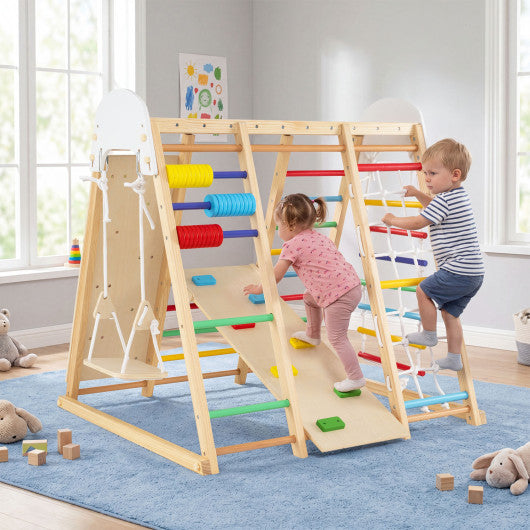 8-in-1 Foldable Indoor Jungle Gym for Kids with Swing and Monkey Bars-Colorful
