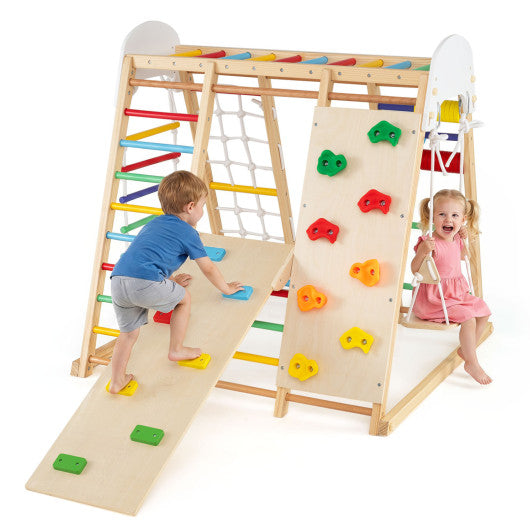 8-in-1 Foldable Indoor Jungle Gym for Kids with Swing and Monkey Bars-Colorful