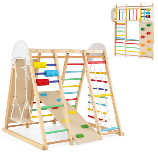 8-in-1 Foldable Indoor Jungle Gym for Kids with Swing and Monkey Bars-Colorful