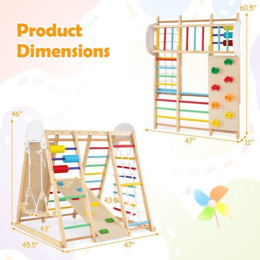 8-in-1 Foldable Indoor Jungle Gym for Kids with Swing and Monkey Bars-Colorful