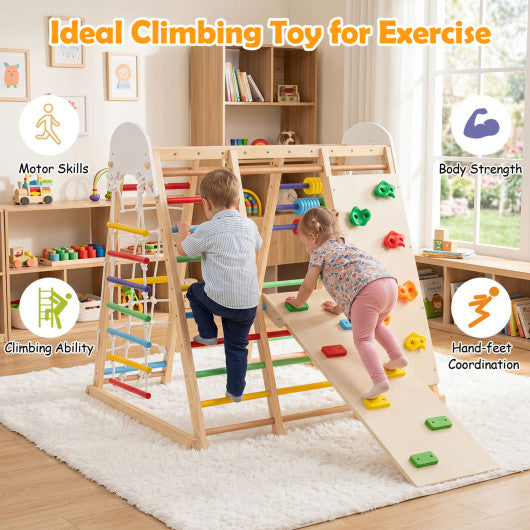 8-in-1 Foldable Indoor Jungle Gym for Kids with Swing and Monkey Bars-Colorful