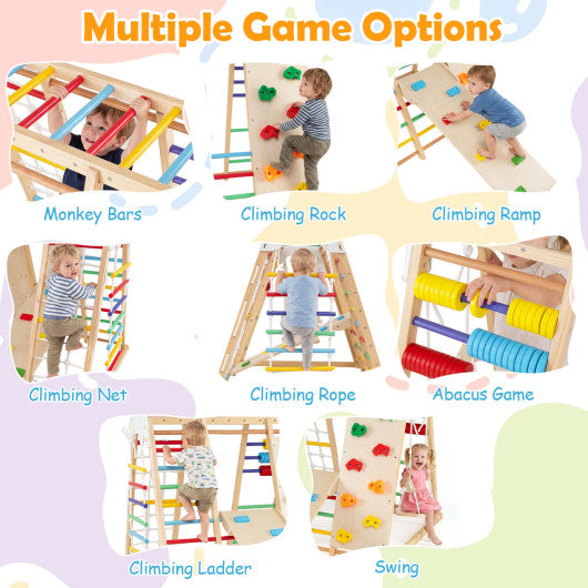 8-in-1 Foldable Indoor Jungle Gym for Kids with Swing and Monkey Bars-Colorful