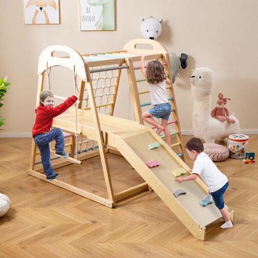 8-in-1 Jungle Gym Wooden Montessori Climber Playset with Slide and Monkey Bar for Kids 3-5 Years Old-Multicolor