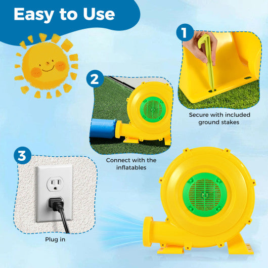 980W Bounce House Blower 1.31 HP Portable Air Pump Fan with Handle and Ground Stakes