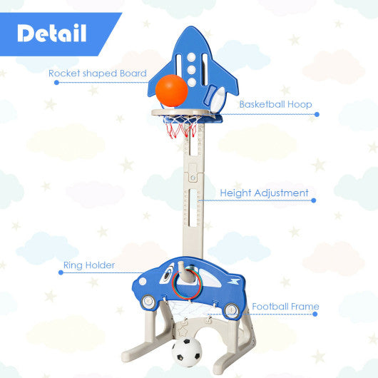 3-in-1 Basketball Hoop for Kids with Balls-Blue