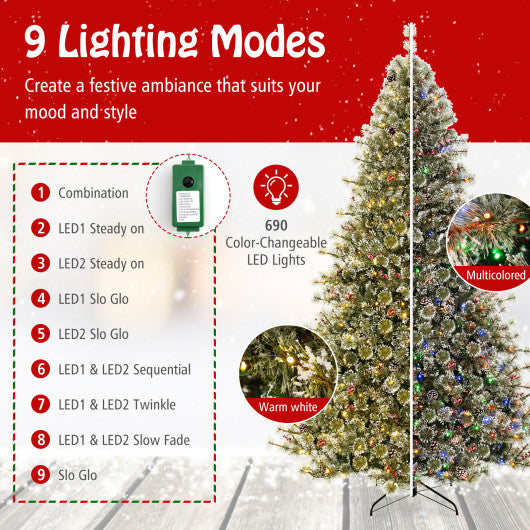 6/7.5/9 FT Artificial Christmas Tree Pre-Lit Hinged Holiday Tree with 360¡ã Quick Power Connector-9ft