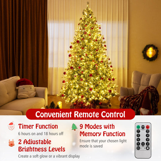 6/7.5/9 FT Artificial Christmas Tree Pre-Lit Hinged Holiday Tree with 360¡ã Quick Power Connector-9ft
