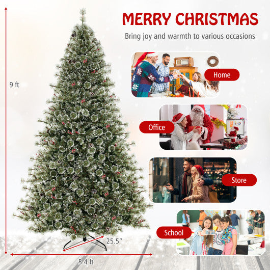 6/7.5/9 FT Artificial Christmas Tree Pre-Lit Hinged Holiday Tree with 360¡ã Quick Power Connector-9ft