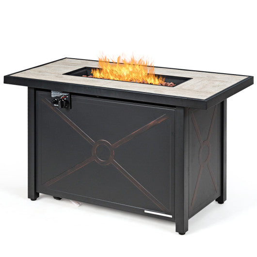9 Pieces Outdoor Patio Furniture Set with 42 Inch Propane Fire Pit Table-Navy