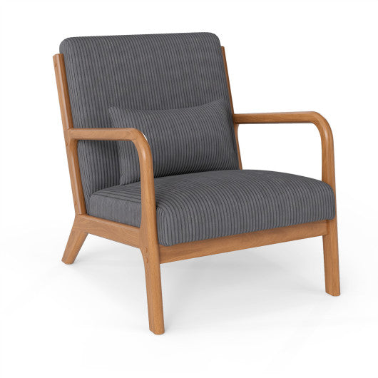 Accent Chair Corduroy Upholstered Lounge Chair with Lumbar Pillow-Gray