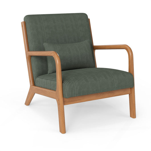 Accent Chair Corduroy Upholstered Lounge Chair with Lumbar Pillow-Green