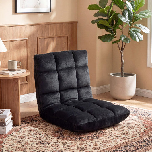 Adjustable 14-Position Floor Chair with Soft Flannel Cover and Heavy Duty Metal Support for Adults-Black