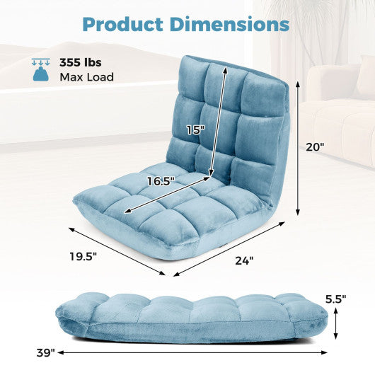 Adjustable 14-Position Floor Chair with Soft Flannel Cover and Heavy Duty Metal Support for Adults-Light Green