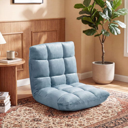 Adjustable 14-Position Floor Chair with Soft Flannel Cover and Heavy Duty Metal Support for Adults-Light Green