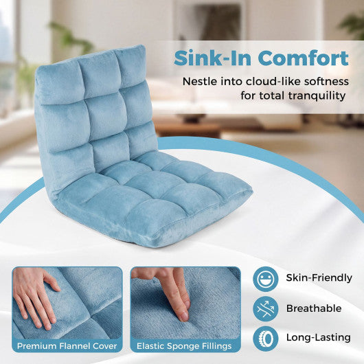 Adjustable 14-Position Floor Chair with Soft Flannel Cover and Heavy Duty Metal Support for Adults-Light Green