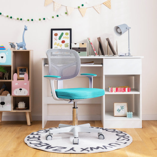 Adjustable Desk Chair with Auto Brake Casters for Kids-Turquoise