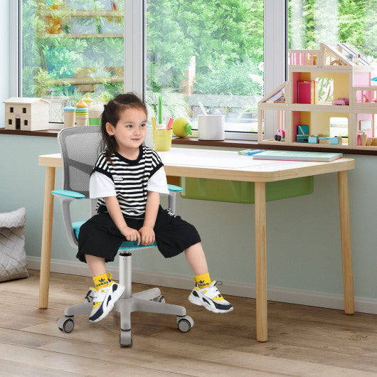 Adjustable Desk Chair with Auto Brake Casters for Kids-Turquoise