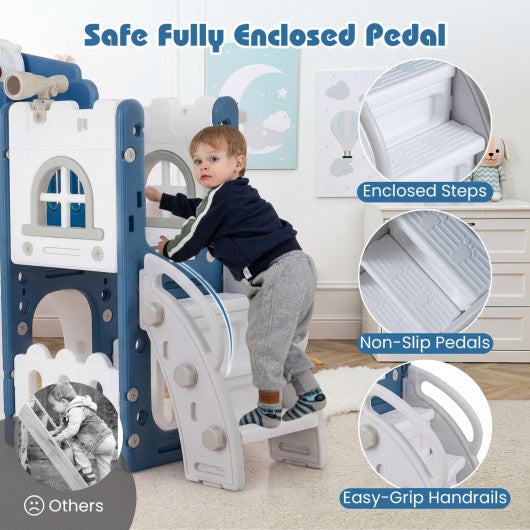 All-in-1 Toddler Slide Playset Playground with Tunnel and Ladder and Basketball-Blue