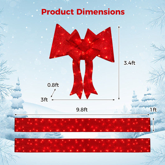 Lighted Christmas Tinsel Doorway Arch with Removable Bow for Roof Door Fireplace