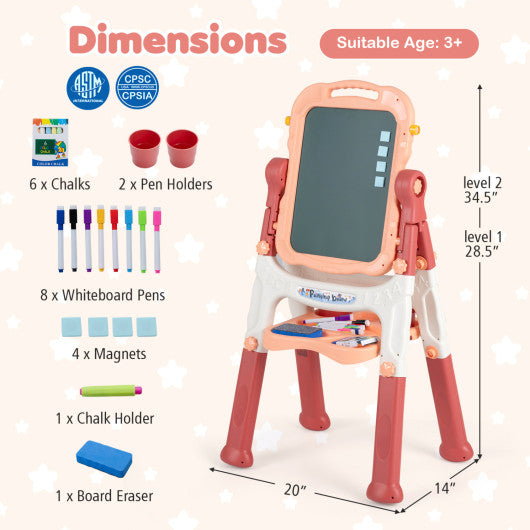 Art Easel for Kids with Adjustable Height-Pink