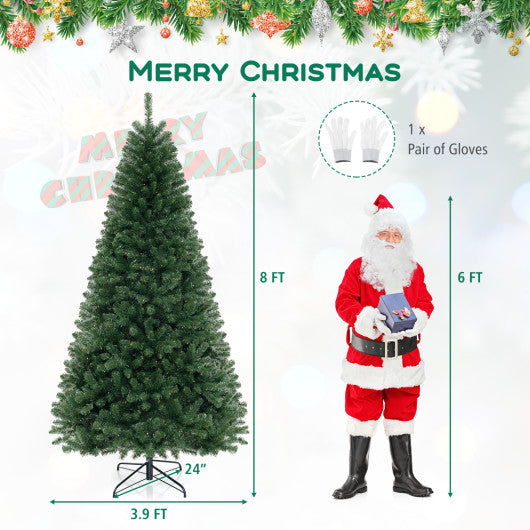 6/7/8 FT Artificial Christmas Tree with 568/830/1182 Branch Tips and 200/250/400 Warm White LED Lights-XL