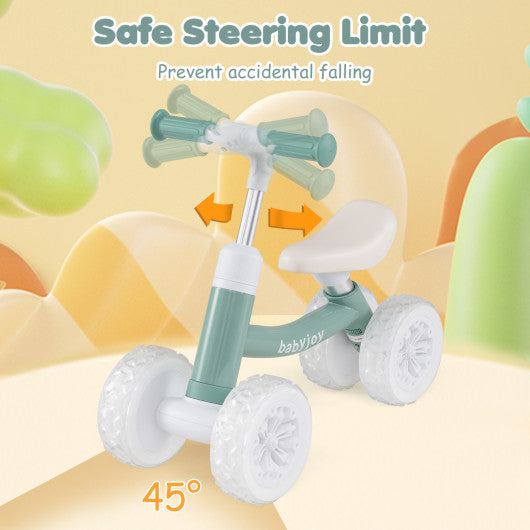 Baby Balance Bike with Adjustable Handlebar and Seat with Lighting Wheels-Green