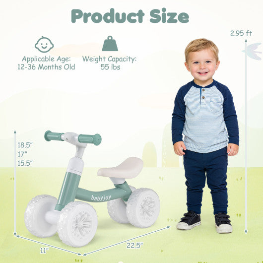 Baby Balance Bike with Adjustable Handlebar and Seat with Lighting Wheels-Green