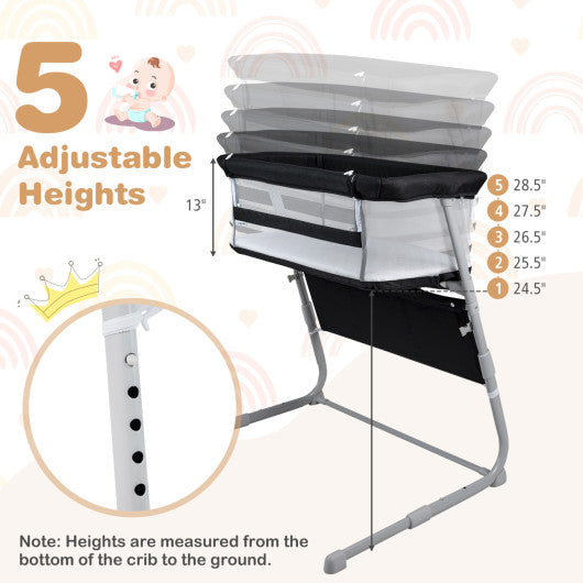 Baby Bassinet Bedside Crib with Adjustable Height Comfy Mattress-Black