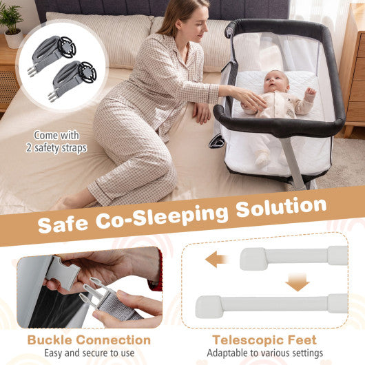 Baby Bassinet Bedside Crib with Adjustable Height Comfy Mattress-Black