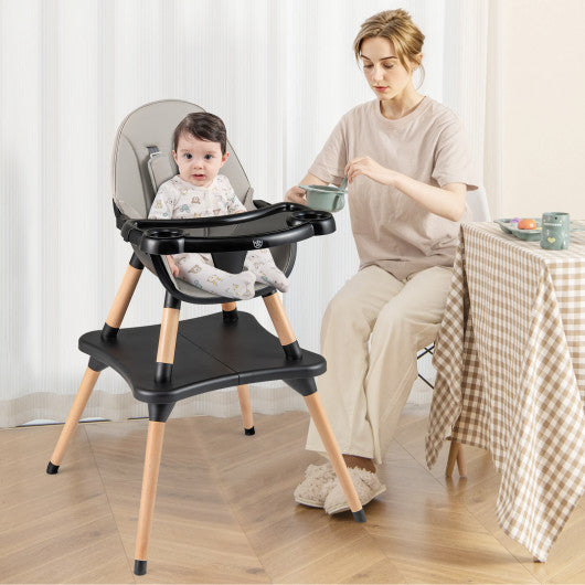 5-in-1 Baby Convertible Wooden High Chair with Detachable Tray-Black