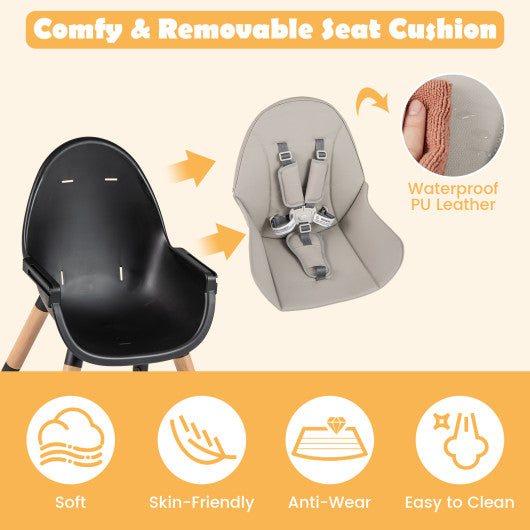 5-in-1 Baby Convertible Wooden High Chair with Detachable Tray-Black