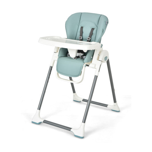 Foldable Baby High Chair with Double Removable Trays and Book Holder-Green