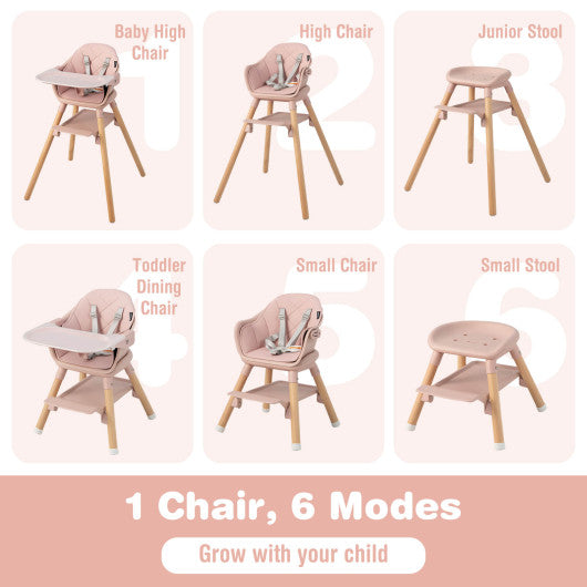 6-in-1 Baby High Chair with Removable Dishwasher and Safe Tray-Pink
