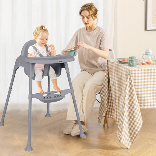 4 in 1 Convertible Kids Dining High Chair with Adjustable Removable Tray and Footrest-Gray