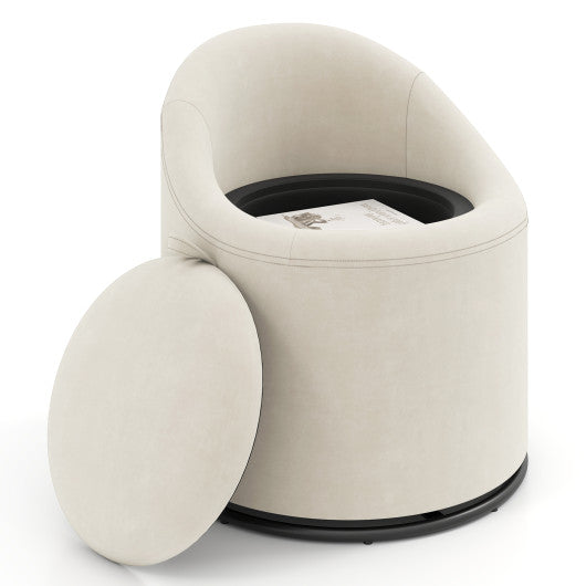Barrel Chair with Storage 360¡« Swivel Upholstered Vanity Chair-Beige