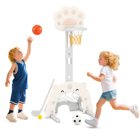 3 in 1 Kids Basketball Hoop with Basketball and Foldable Rim-Gray