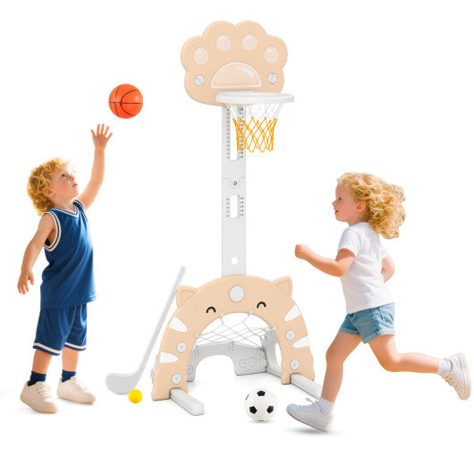 3 in 1 Kids Basketball Hoop with Basketball and Foldable Rim-Beige