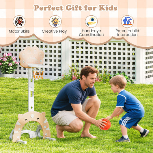 3 in 1 Kids Basketball Hoop with Basketball and Foldable Rim-Beige