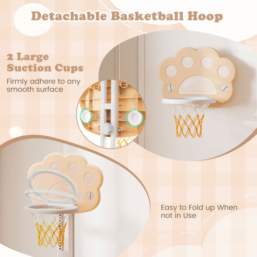 3 in 1 Kids Basketball Hoop with Basketball and Foldable Rim-Beige