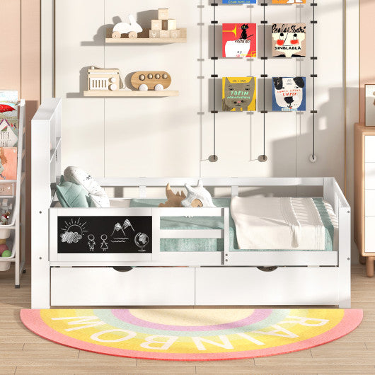 Twin/Full Size Bed Frame with 2 Drawers and Bookcase for Boys and Girls-Twin Size