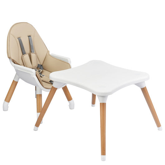5-in-1 Baby Wooden Convertible High Chair-Khaki