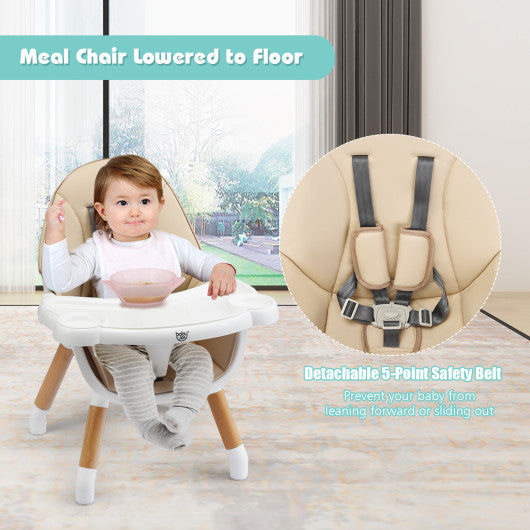 5-in-1 Baby Wooden Convertible High Chair-Khaki
