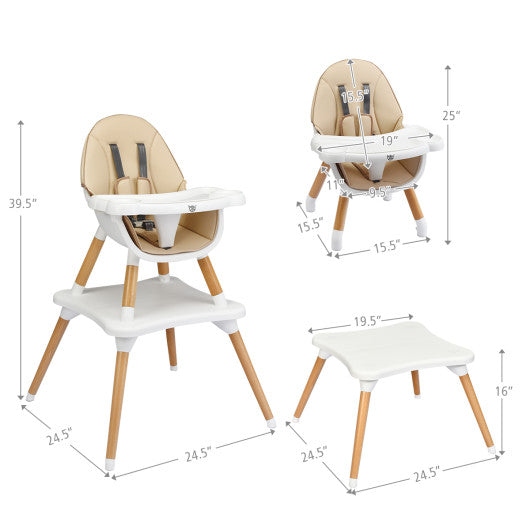 5-in-1 Baby Wooden Convertible High Chair-Khaki
