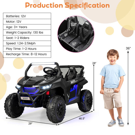 12V 2-Seater Kids Ride on UTV with Slow Start Function Music-Black
