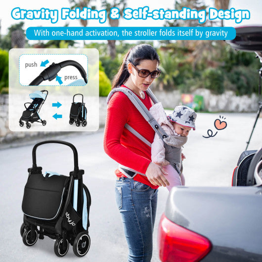 One-Hand Folding Portable Lightweight Baby Stroller with Aluminum Frame-Blue