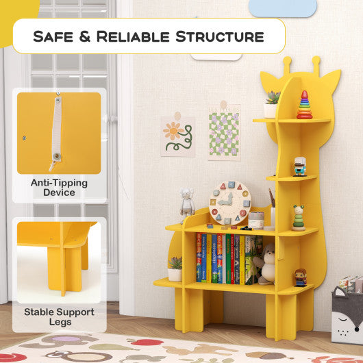 Kids Bookcase Toy Storage Organizer with Open Storage Shelves-Giraffe